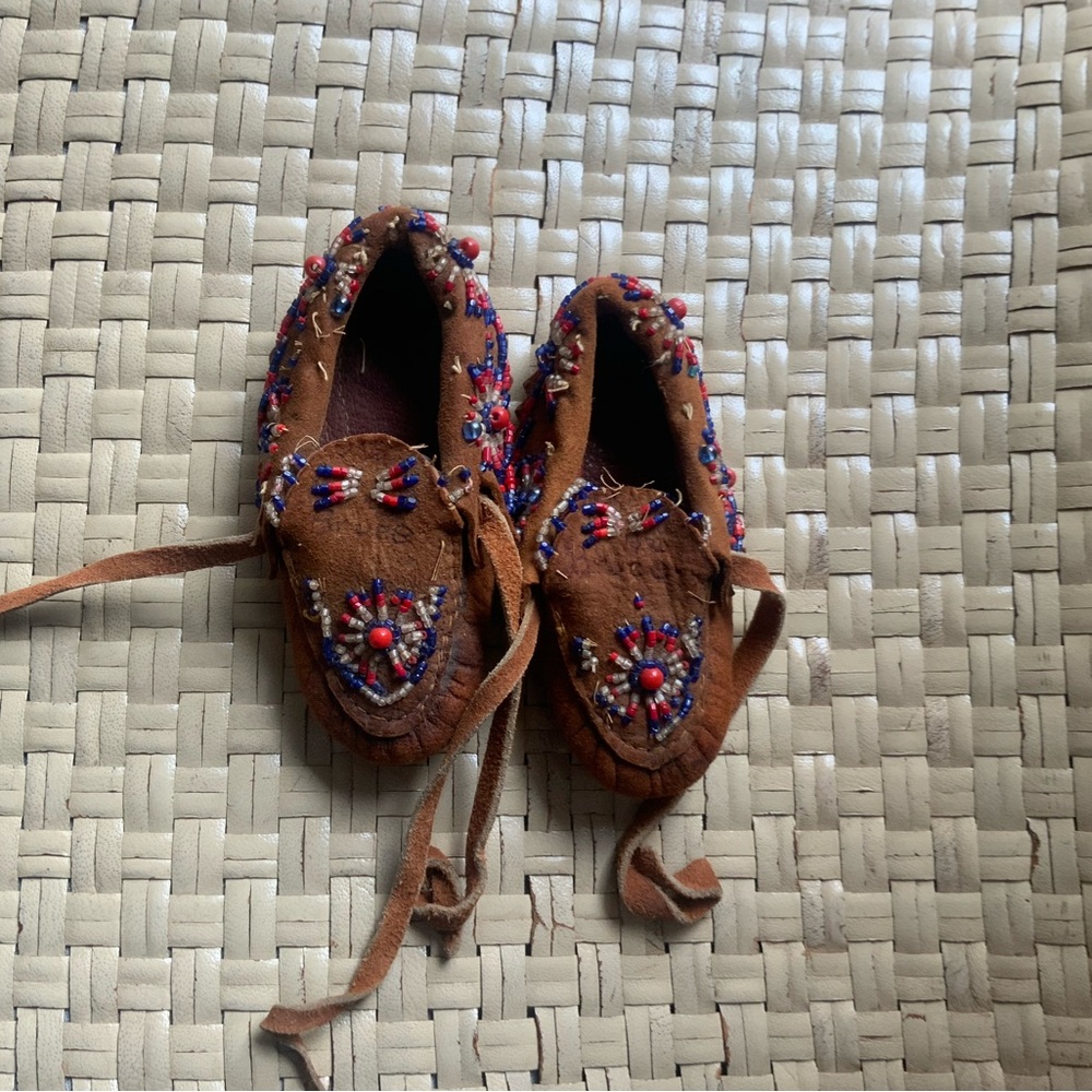 Vintage Baby Moccasins Brown Beaded Native American